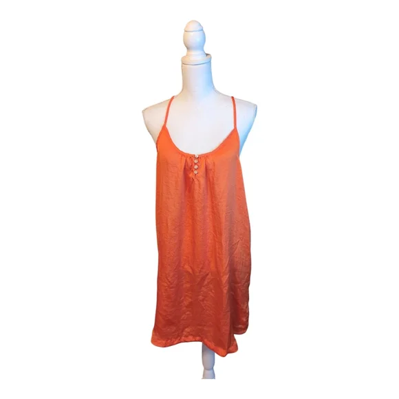 aerie Intimates Women's Satin Sleepwear Dress Adjustable Straps Orange Crush - Picture 13 of 14